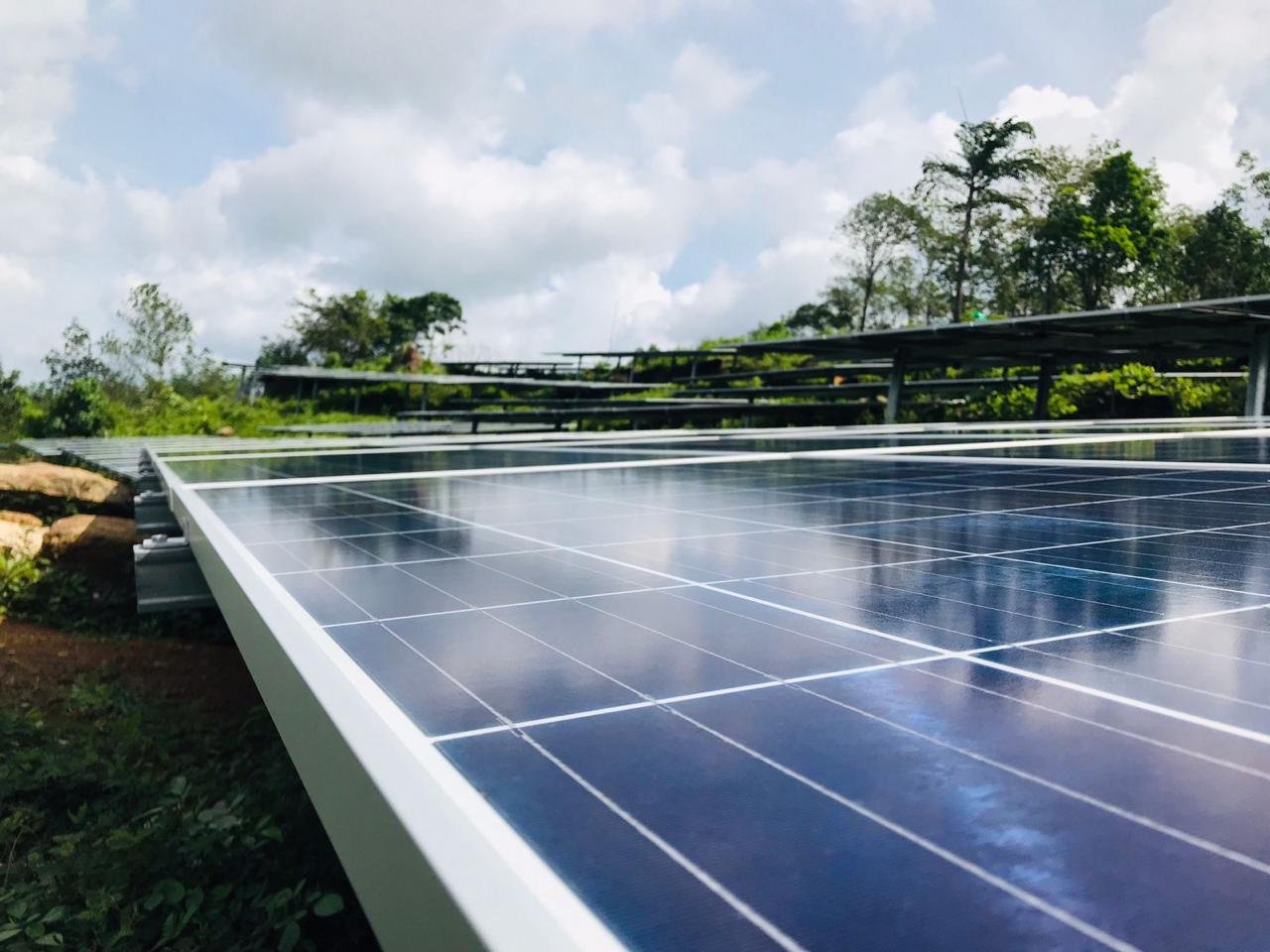 Close view of a solar module surface on an installed array
