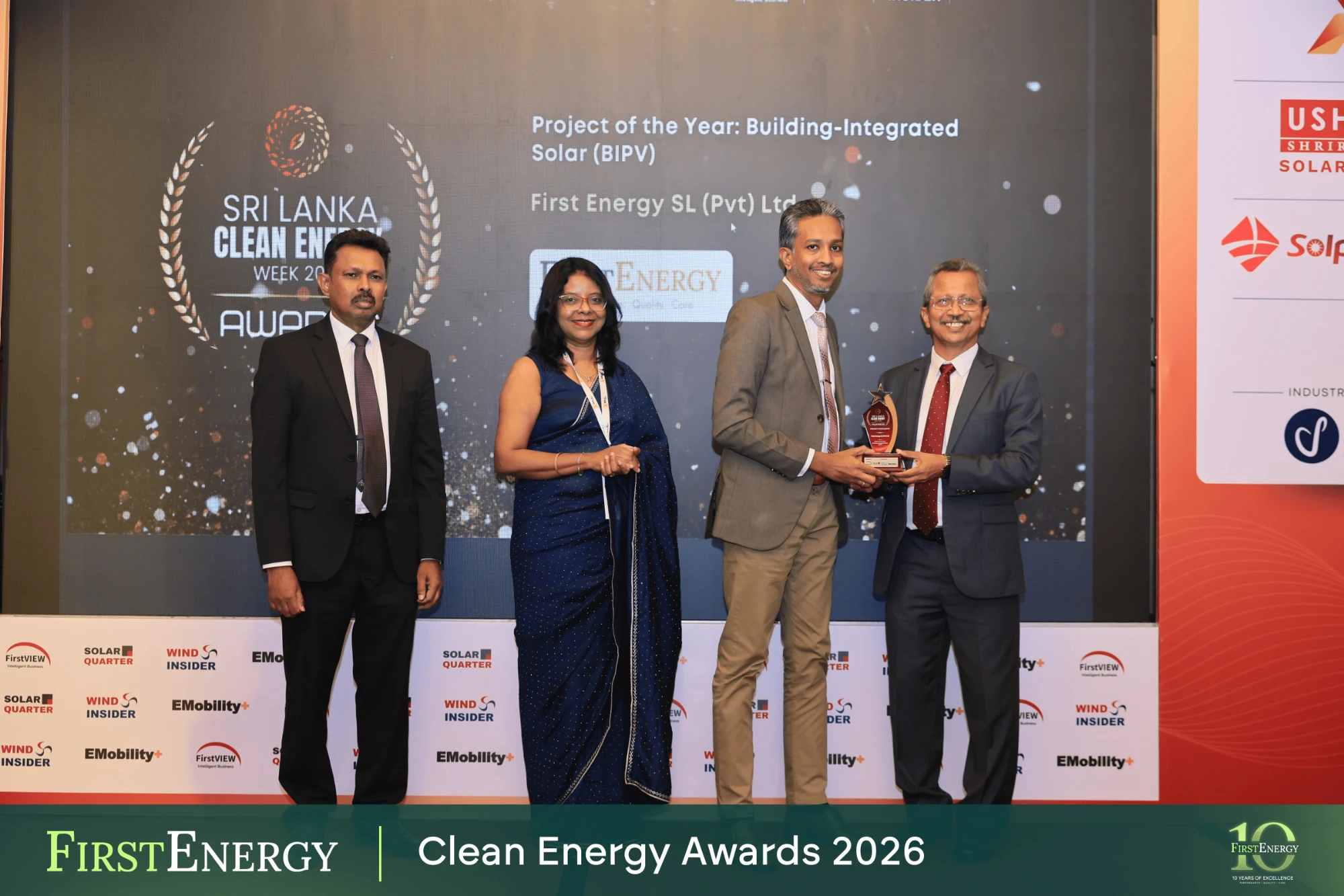 First Energy receiving the Project of the Year: Building-Integrated Solar (BIPV) award at Sri Lanka Clean Energy Week 2026