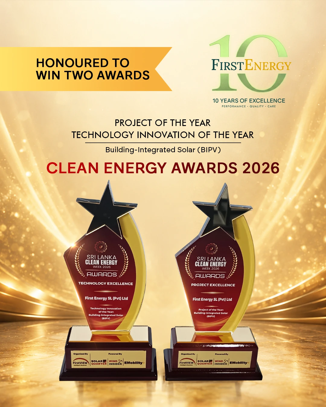 First Energy wins Project of the Year and Technology Innovation of the Year for Building-Integrated Solar (BIPV) at the Sri Lanka Clean Energy Week Awards 2026